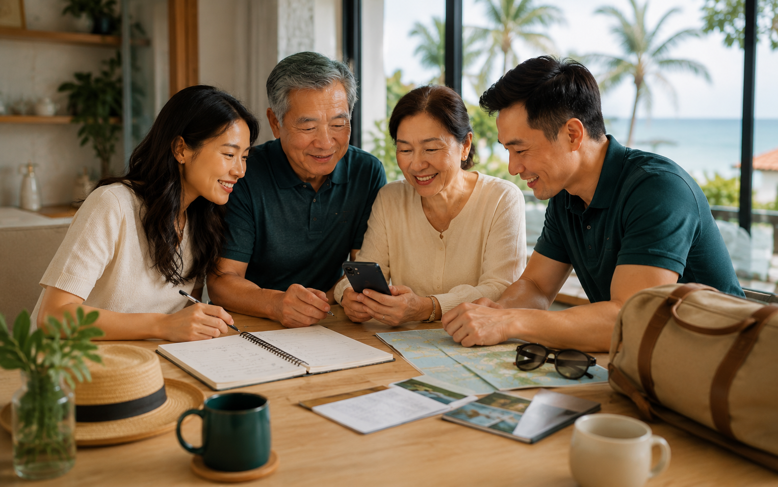 Bàn chuẩn bị cẩm nang Đà Lạt với bản đồ, điện thoại và ghi chú hành trình.